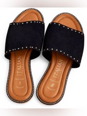 Italian Shoemakers Black Studded Slide Sandals Leather Size 7